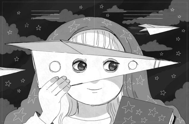 Storyboard illustration from *Livio Sossi Prize: "Che cos'è un libro"*, digital illustration, 46 x 30 cm, 2025